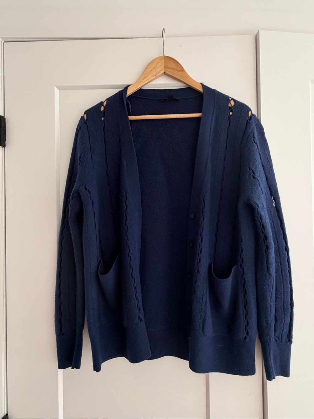 100% wool COS Navy Open-Front Cable-Detail Cardigan